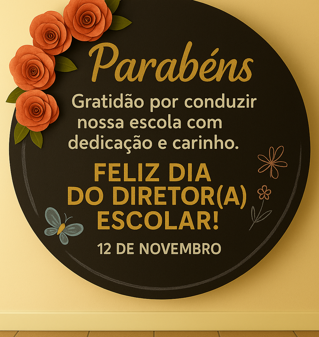 Painel redondo preto – “Gratidão por Conduzir Nossa Escola”