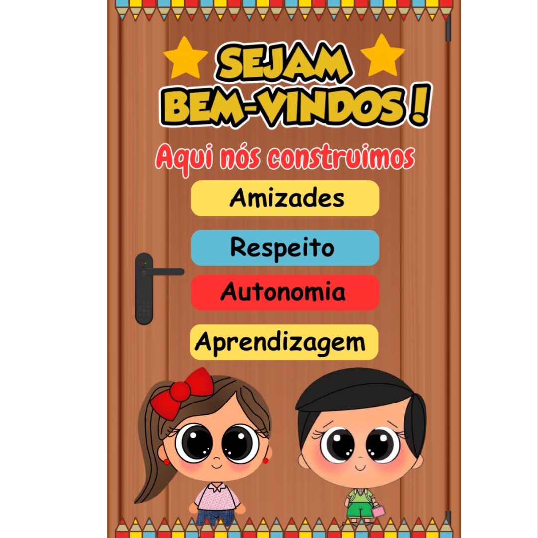 Painel de Porta "Sejam Bem-Vindos" – Menina e Menino