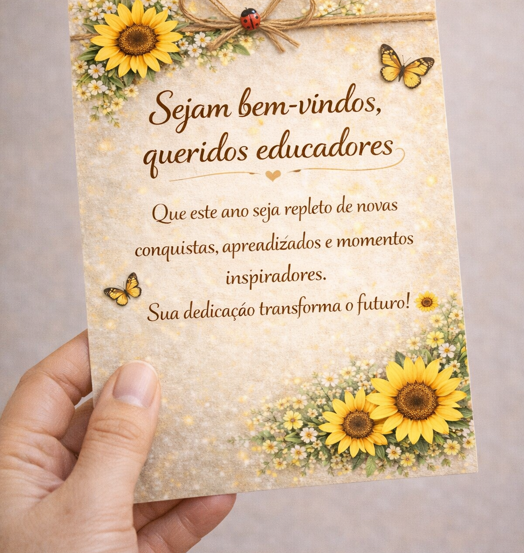 Cartão Boas-Vindas aos Educadores – Tema Girassol