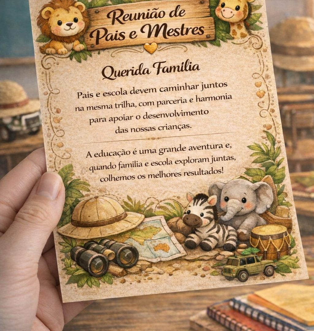 Cartão Reunião de Pais e Mestres – Tema Safari