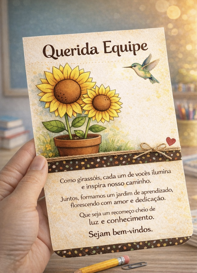 Cartão Querida Equipe – Tema Girassol