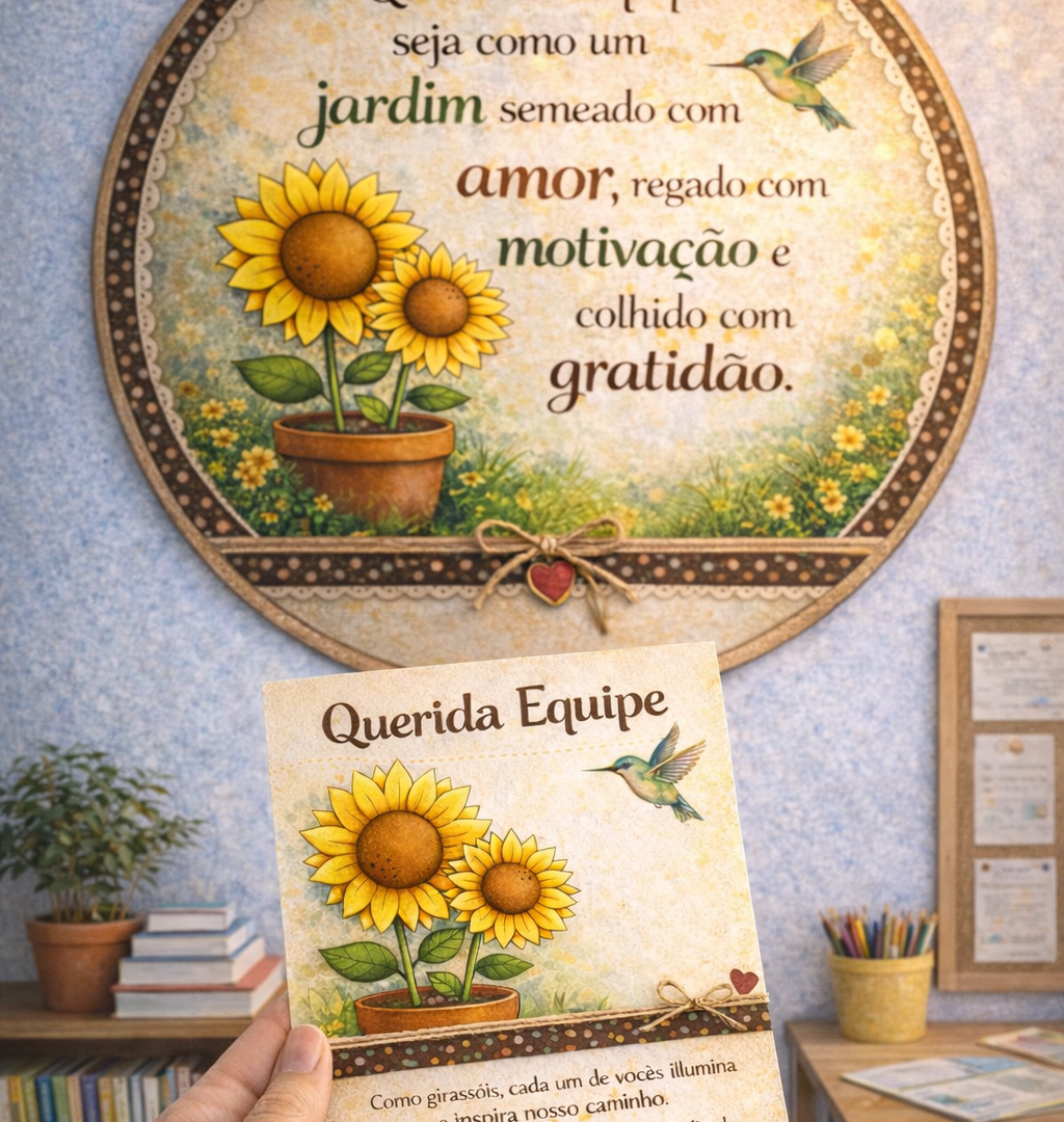 KIT PAINEL + CARTÃO – QUERIDA EQUIPE (TEMA GIRASSOL)