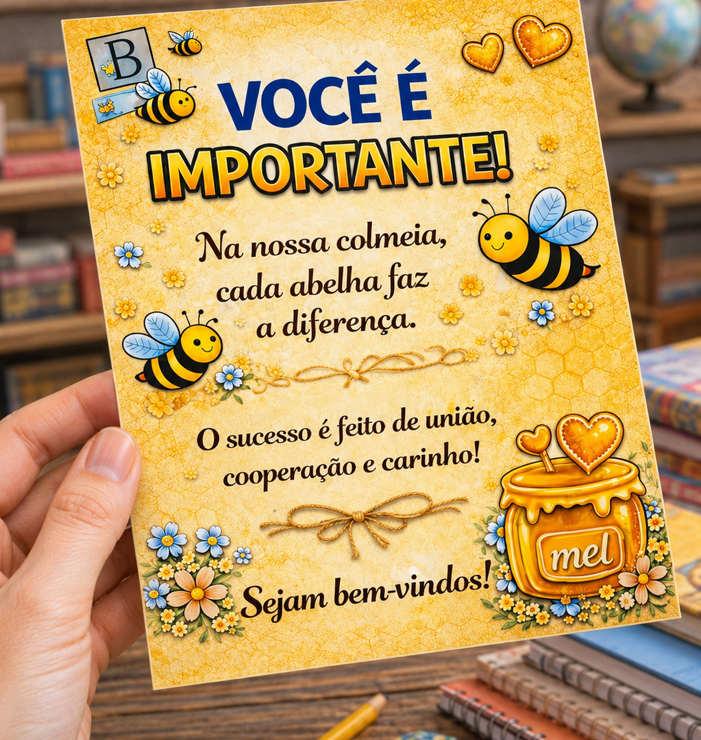 Cartão Motivacional "VOCÊ É IMPORTANTE" – Tema Abelhinha