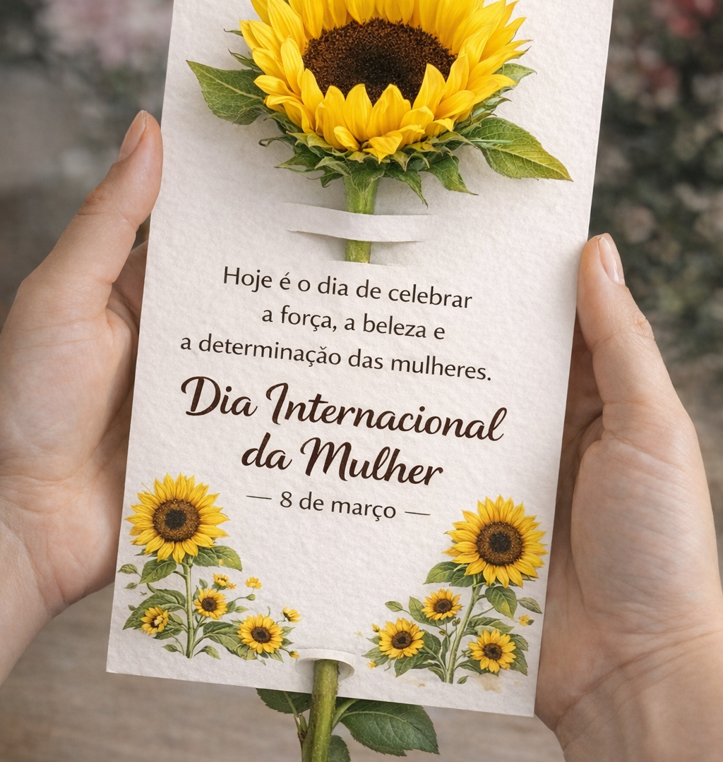 Cartão Dia Internacional da Mulher – Interativo com Girassol