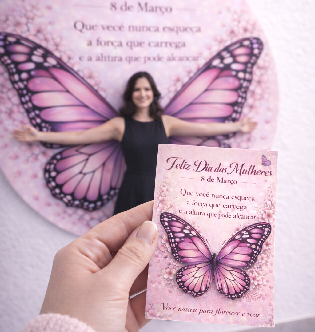 KIT DIA INTERNACIONAL DA MULHER – PAINEL + CARTÕES (ASAS DE BORBOLETA)