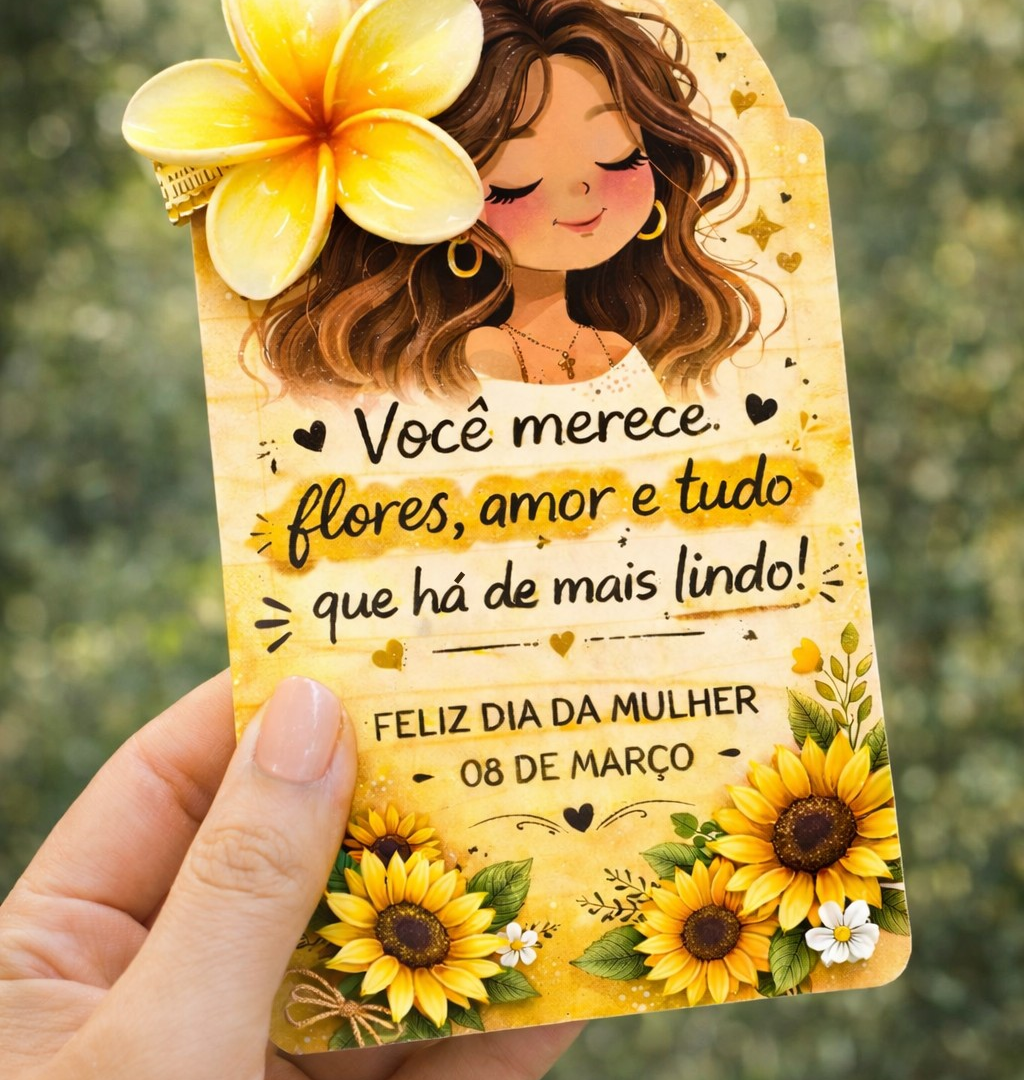 Cartão Dia da Mulher para Presilha de Cabelo