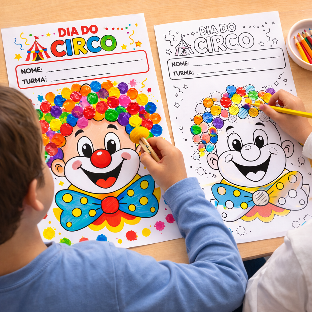 ATIVIDADE DIA DO CIRCO – VERSÃO COLORIDA E PARA COLORIR