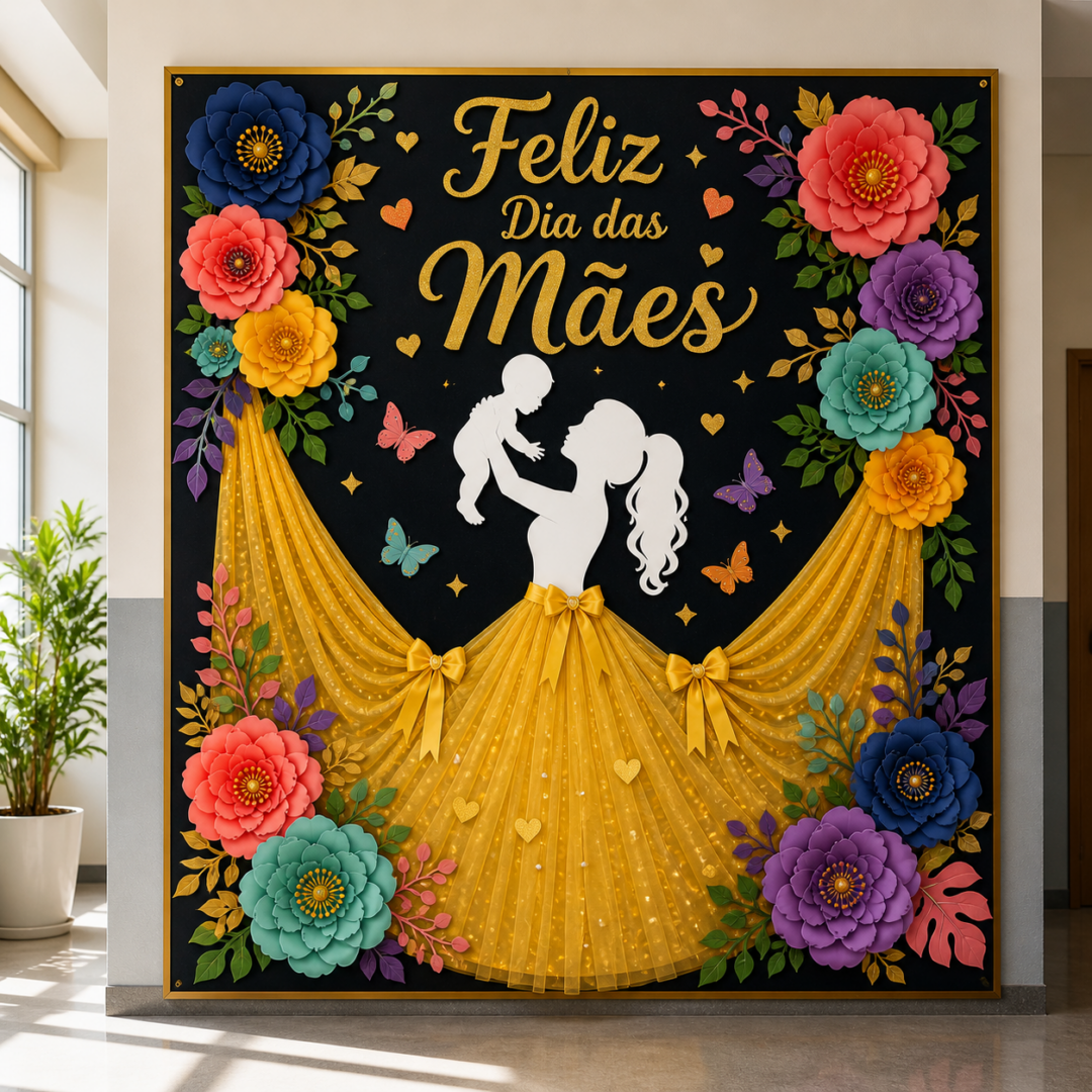 Painel Dia das Mães – Tema Silhueta com Flores