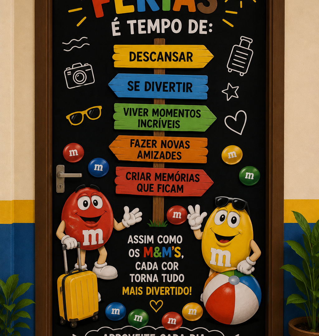 PAINEL FÉRIAS M&Ms – TEMPO DE DESCANSAR E BRINCAR!