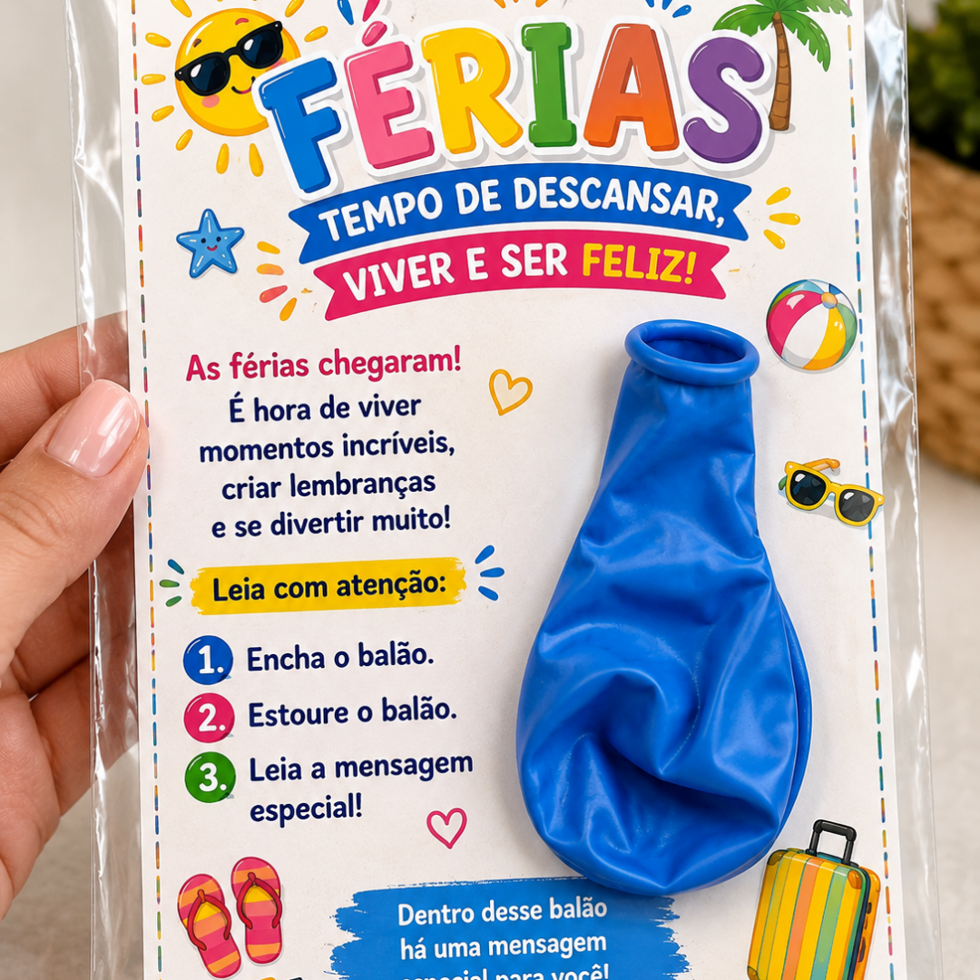 CARTÃO INTERATIVO COM BALÃO/BEXIGA – PARTIU FÉRIAS!