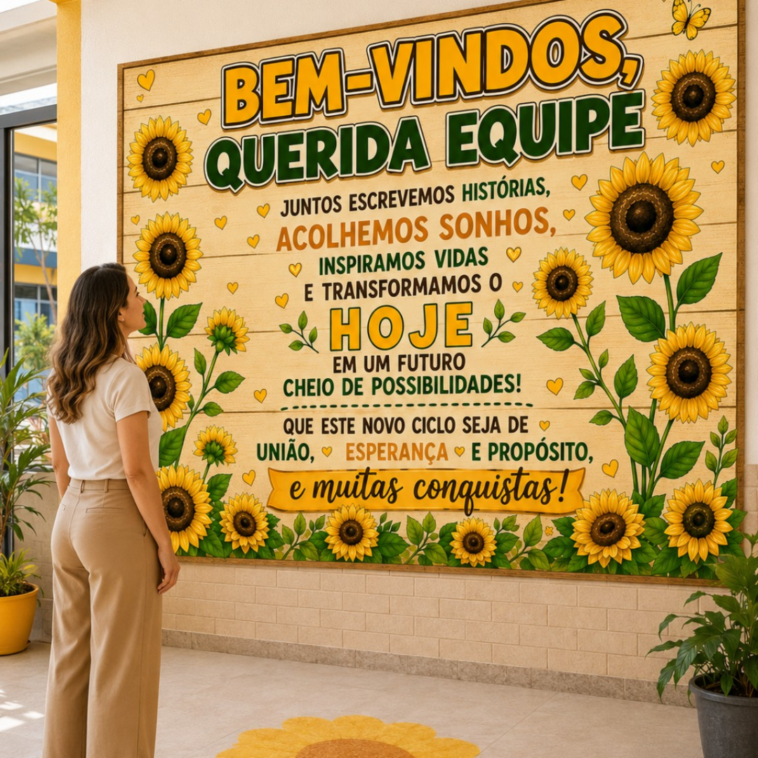 Painel Decorativo – Querida Equipe, Girassóis da Esperança