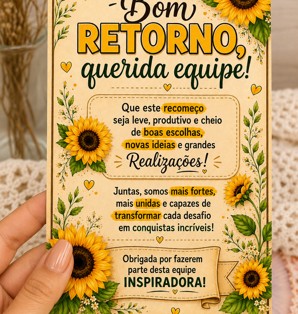 Cartão Girassóis – Bom Retorno, Querida Equipe!