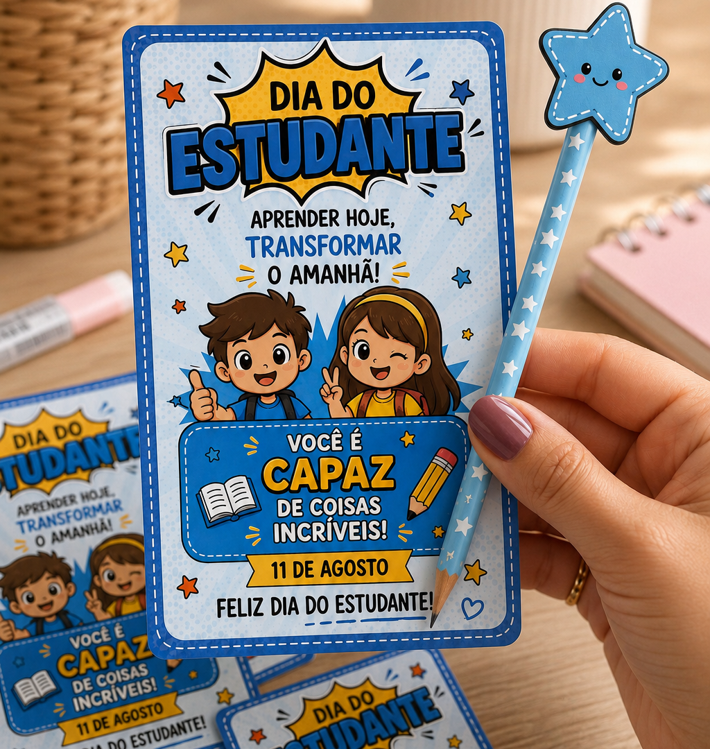 Cartão Dia do Estudante com Ponteira de Lápis