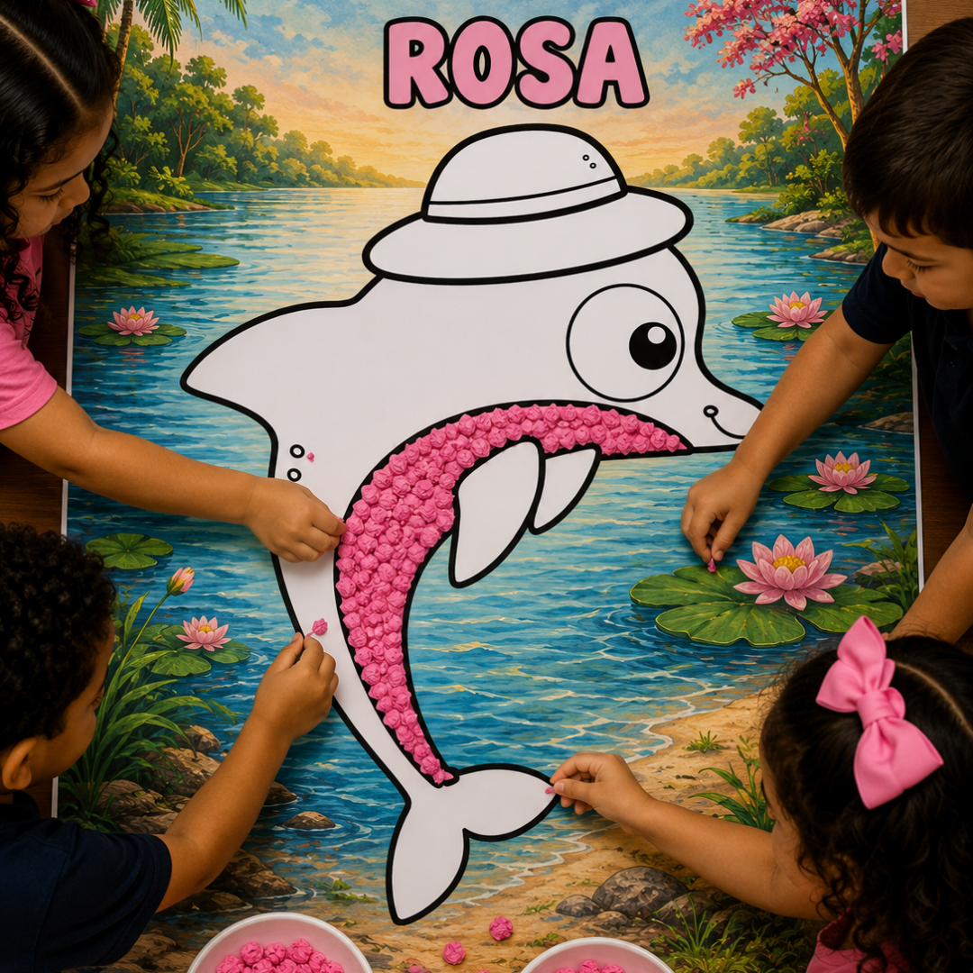 Cartaz Interativo – Boto Cor-de-Rosa | Colagem com Papel Crepom