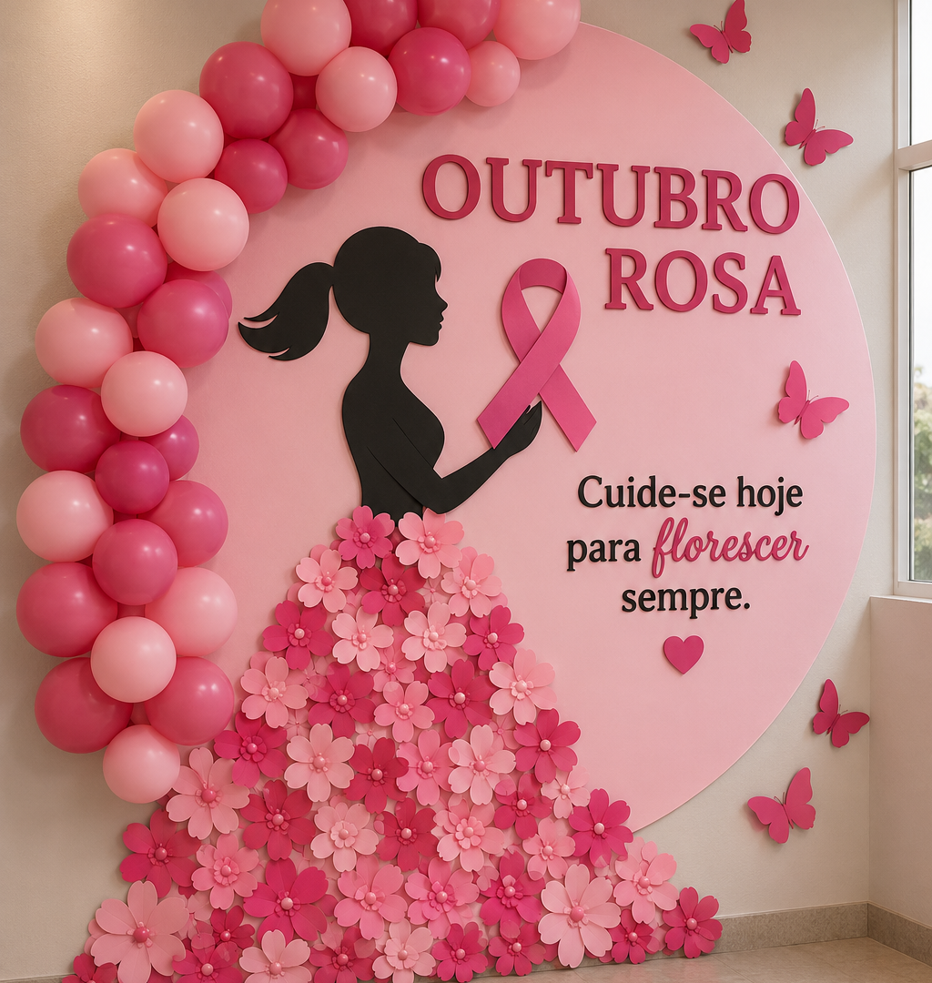 Painel Outubro Rosa — Silhueta Florescer