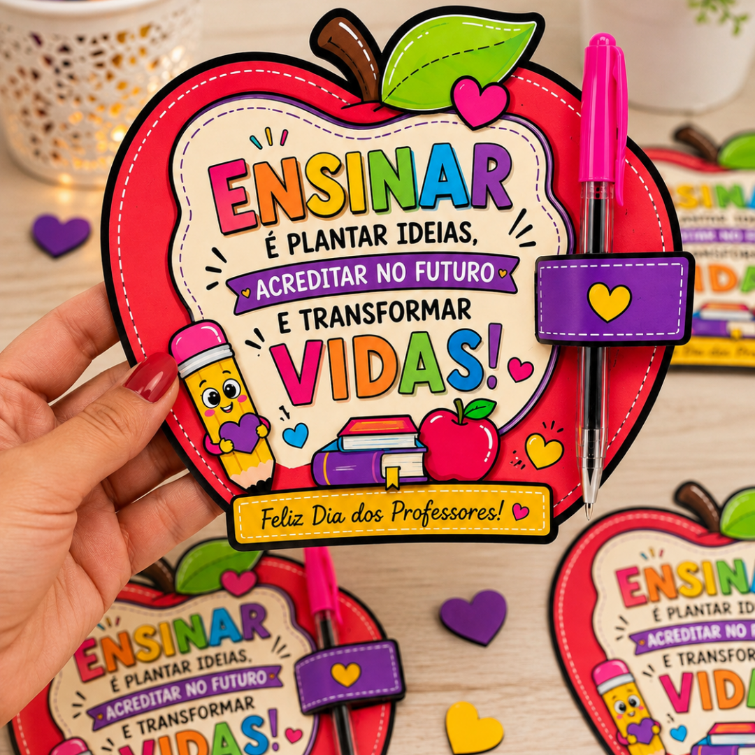 Cartão Maçã Porta Caneta – Ensinar Transforma Vidas